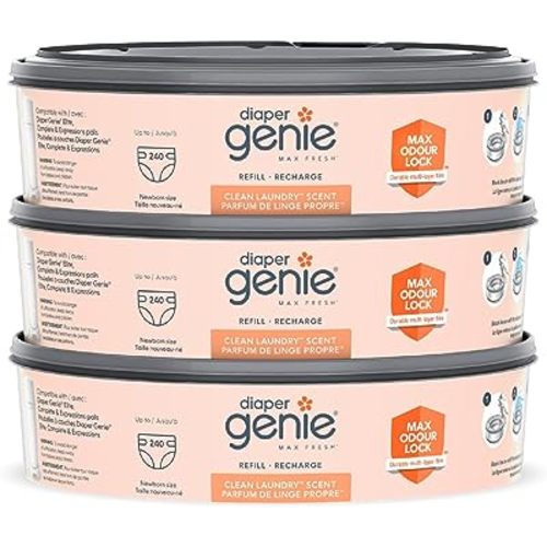 Diaper Genie Max Fresh Clean Laundry Scent Diaper Disposal Pail Refills, Pack Of 3