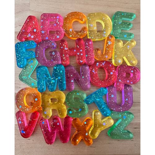 Rainbow ABC Resin Letters | Sensory Alphabet Resin Letters | Uppercase ABCs | Learning Resources | Sensory Loose Parts | Play Dough Letters
