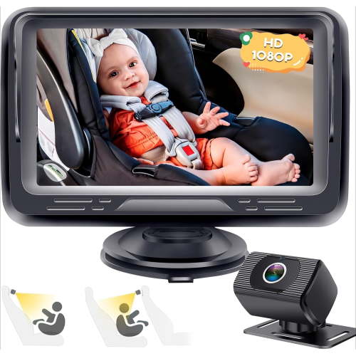 Baby Car Camera HD 1080P - Rear-Facing Infant Monitor with Night Vision Car Camera for Baby 150° Wide-Angle Lens Anti-Glare Screen Easy Install 360° Adjustable Display
