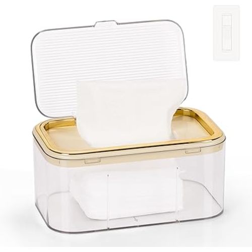 Baby Wipes Dispenser, Wipe Holder Wipes Container Large Capacity Keep Wipes Fresh & Easy to Open (Gold)