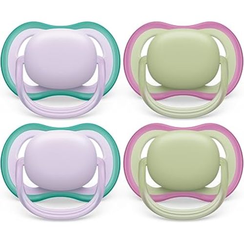 Philips Avent Ultra Air Pacifier - 4 x Light, Breathable Baby Pacifiers for Babies Aged 0-6 Months, BPA Free with Sterilizer Carry Case, SCF085/50