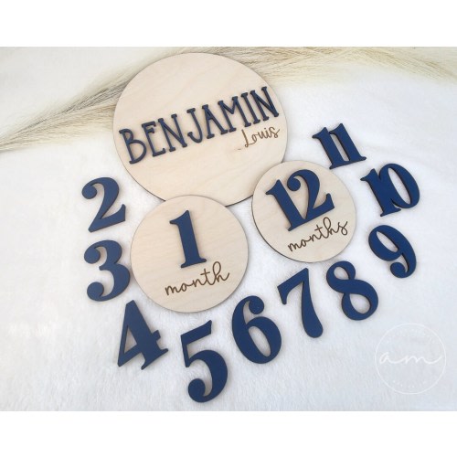 Baby Monthly Milestone Markers Set | Wooden | Announcement | Gift | Milestone Disks | Signs | Hello World | Baby Shower | Milestone Cards