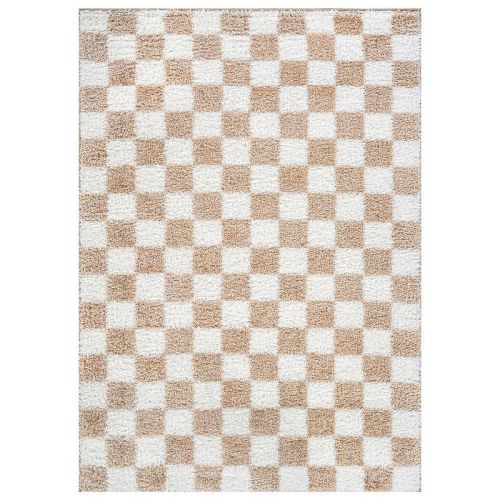 World Rug Gallery Block Shag Rug – Perfect for Living Room, Bedroom, or Entryway – Medium Pile, Soft Feel – Beige - BEIGE 5'x7'