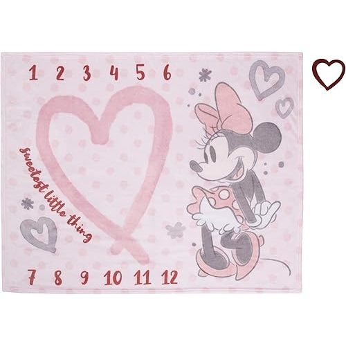 Disney Minnie Mouse Pink, Rose, Black & White Super Soft Milestone Baby Blanket, Pink, White, Black, Raspberry, 40x50 Inch (Pack of 1)