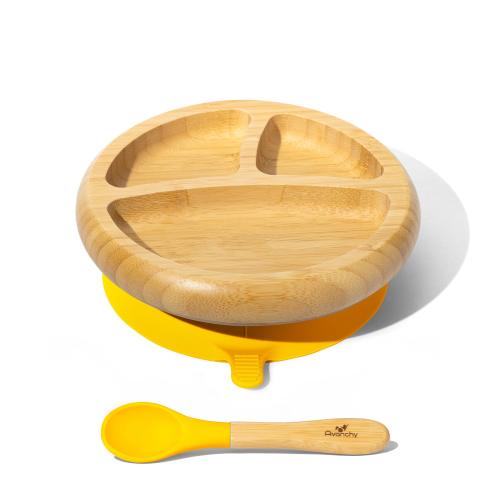 Bamboo & Silicone Baby Plates with Spoon - BLW Suction Divided Plate Set