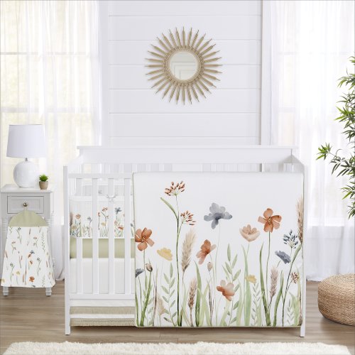 Sweet Jojo Designs Boho Floral Garden Flower Girl 6p Crib Bedding + BreathableBaby Breathable Mesh Liner Bohemian