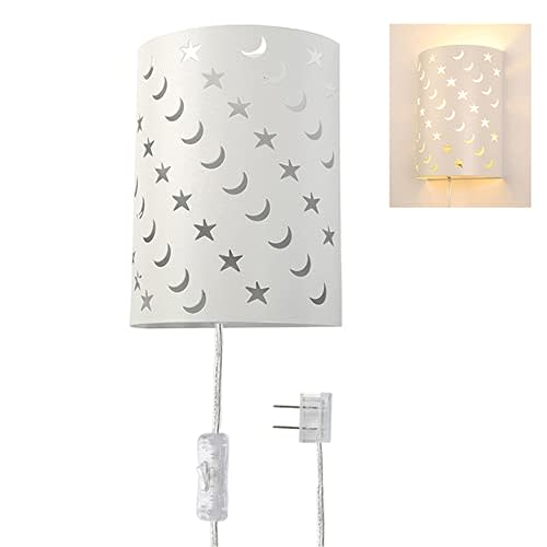 Plug In Wall Sconce Stars and Moons Kids Wall Lamp, Nursery Baby Room Wall Light with 6FT Plug in Cord On/Off Switch, Ideal for Kids Rooms, Bedroom and Play Rooms, E26 Base, White(Exclude Bulb)