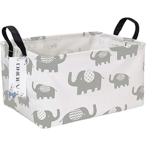 Rectangular Folding Laundry Basket, waterproof Canvas Basket,gift basket,Suitable for children's room,Office,Clothes,Toys Storage (Grey Elephant)