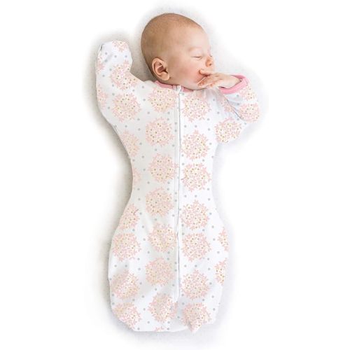 SwaddleDesigns Transitional Swaddle Sack with Arms Up Half-Length Sleeves and Mitten Cuffs, Small, 0-3 months, 6-14 lbs, Heavenly Floral, Pink (Arms Up Swaddle, Transition Swaddle Sleep Sack)