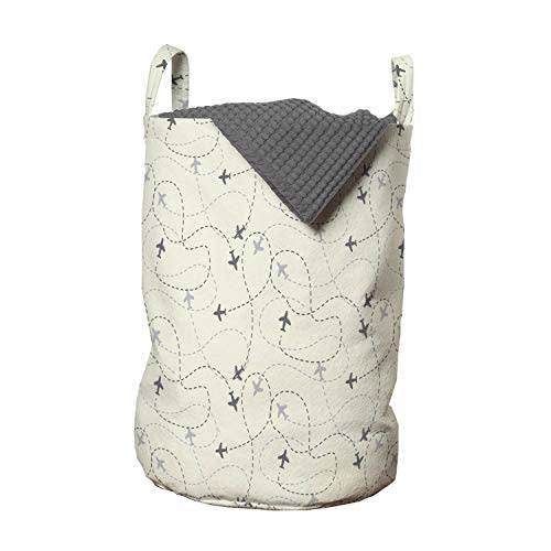 Ambesonne Airplane Print Laundry Bag, Minimalist Modern Pattern of Traveling Themed Silhouettes Simple Ornament, Hamper Basket with Handles Drawstring Closure for Laundromats, 13" x 19", Cream Grey
