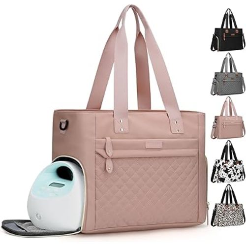 Diaper Bag Tote for Working Mom, Large Travel Diaper Tote for Mom and Dad with 14 Inch Laptop Sleeve, Mommy Maternity Travel Baby Bag for Boys and Girls, Pink