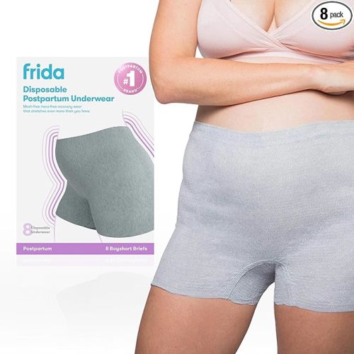Frida Mom Postpartum Underwear, Disposable Boyshort Panties, High-Waist, Seamless, Stretch Support for Postpartum Recovery, Size XL (Waist 42"-64" Stretched), Pack of 8
