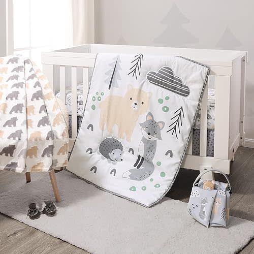 The Peanutshell 5 Piece Baby Crib Bedding Set for Boys & Girls - Newborn, Infant & Toddler Nursery Bed Set Decor with Fitted Crib Sheets, Blanket, Dust Ruffle, Comforter - Woodscape