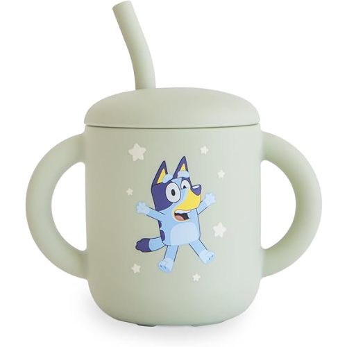 mushie x Bluey 100% Silicone Training Cup & Straw for Toddlers | 6 Months+ (Bluey Sage)