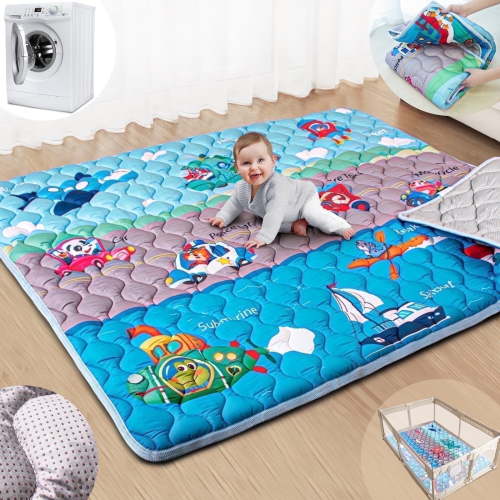 Beavtaens Baby Play Mat for Floor, Fits 71x59 Playpen, Non-Slip, Soft for Infants, 0-4 Years (Vehicles)