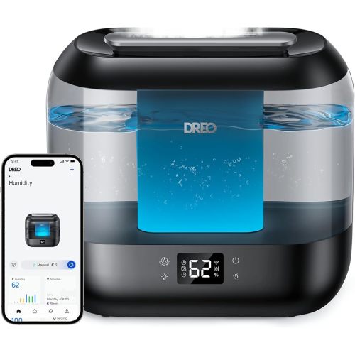 Dreo Smart Humidifiers for Bedroom, Top Fill 4L Supersized Humidifier Large Room with 28 dB, 36H Runtime, Touch/APP/Voice Control, Nightlight, Cool Mist Humidifiers for Baby, Plants, Indoor, Black