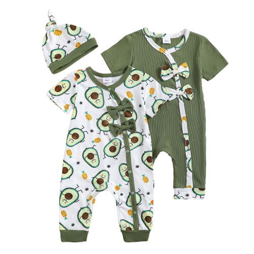 Actgleam Infant Baby Girls Romper With Hat Snap Short Sleeve Baby Jumpsuit,9-12Months,2 pack