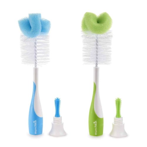 Munchkin 2 Count Sponge Bottle Brush with Nipple Brush, Blue/Green
