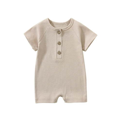 AherBiu Baby Girls Boys Rompers Short Sleeve Newborn Infant Ribbed Button Crewneck Summer Short Jumpsuits Overalls