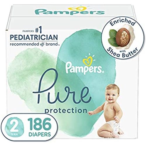 Diapers Size 2, 186 Count - Pampers Pure Protection Hypoallergenic Disposable Baby Diapers for Sensitive Skin, Fragrance Free, (Packaging May Vary)
