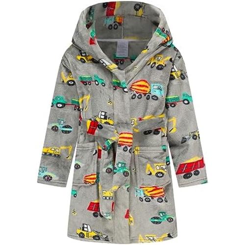 Boys Girls Robes Kids Toddler Flannel Hooded Bathrobe Pajamas Sleepwear 2-16 Years