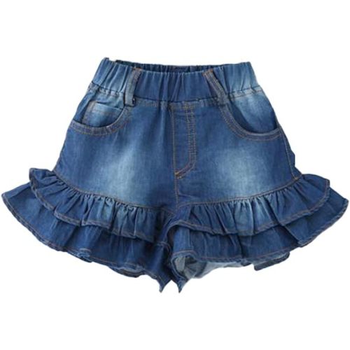 Girls Denim Shorts 2 Layers Ruffles Lace Kids Baby Workout Fashion Skirt Shorts Summer Beach Sports Short Pants