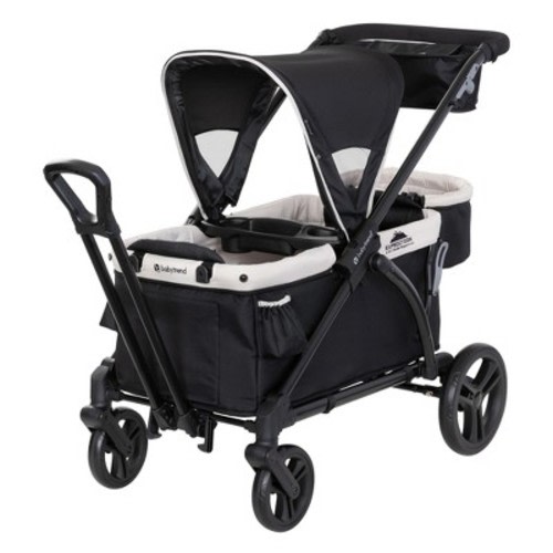 Baby Trend Expedition 2-in-1 Collapsible Stroller Wagon PLUS with Canopy, Storage Basket, 2 Storage Trays, and 6 Bottle Holders, Modern Khaki