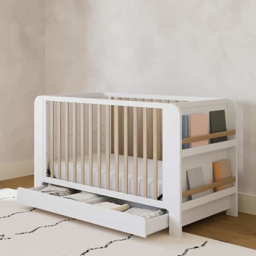 Read with Me White with Driftwood 3-in-1 Convertible Crib with Drawer