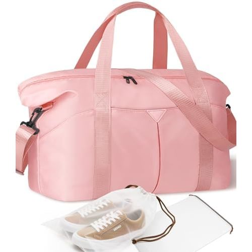 Duffle Bag for Travel, Carry-on Travel Bag with Trolley Sleeve, Sport Gym Bag for Women, Overnight Bag for Men, Hospital Bag for Labor and Delivery (Pink)