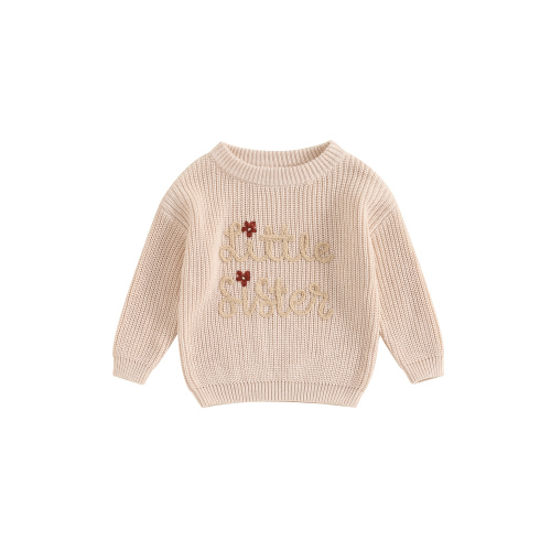 GXFC Little Girls Sister Matching Sweaters 0 3M 6M 9M 12M 18M Toddler Baby Long Sleeve Knitted Pullovers Letter Floral Embroidery Crew Neck Sweatshirt Cozy Comfy Warm Clothes for Spring Fall