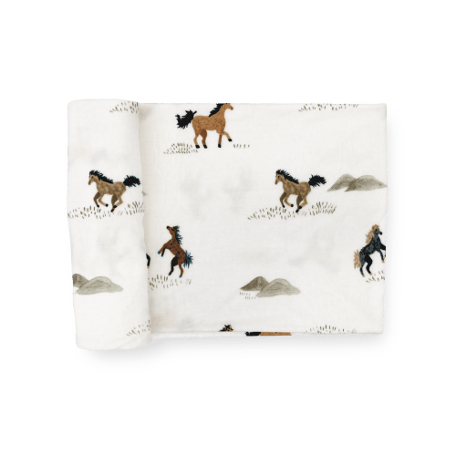 Stretch Knit Swaddle Blanket - Wild Horses