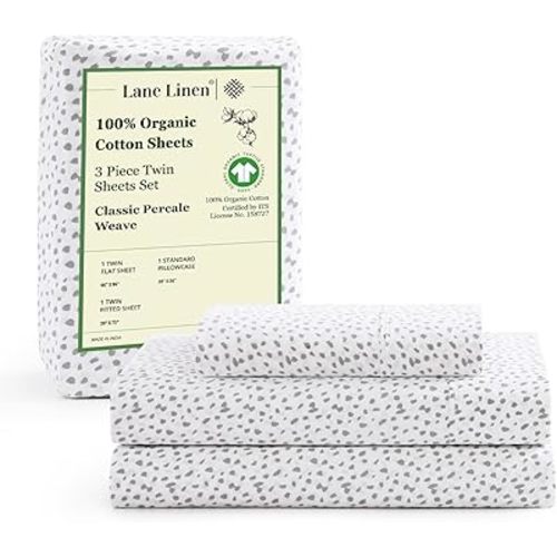 LANE LINEN 100% Organic Cotton Sustainaly Produced Twin XL Bed Sheets, Okeo Tex Certified Printed Cotton Sheets, Luxury Hotel Percale Soft & Comfy Comes in Variety of Colors & Prints- Haze Grey