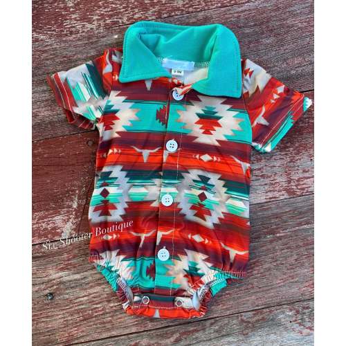 Aztec button up baby romper