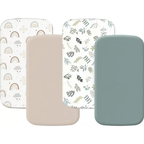 4 Pack Bassinet Sheets (19" x 33"), Compatible with Baby Delight Beside Me Dreamer and Dream On Me Skylar/Lotus/Traveler Baby Bassinet, Soft and Skin-Friendly, Mint Green and Color Rainbow