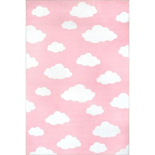 Nuloom Lilia Cloud Graphic 4x6 Machine Washable Indoor Area Rug For Living Room Bedroom Dining Room Nursery Kitchen, Pink/white