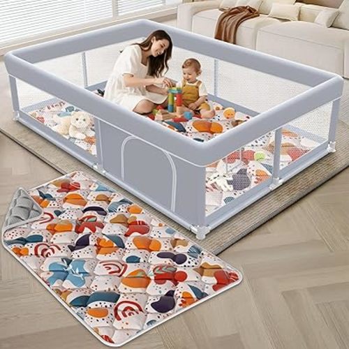 Baby Playpen with Mat, 65 x 50 Inch Play Pen Playards, Playpen for Babies and Toddlers, Baby Playard for Indoor & Outdoor Active Center Game Fence, Skin-Friendly Fabric and Soft Breathable Mesh
