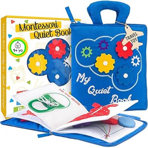deMoca Montessori Busy Book Toddler Travel Toys 1-3 - Activity Quiet Book Airplane Travel Toys for Toddlers 1-3, Busy Board with Car and Plane Activities, Boys & Girls Birthday Gift