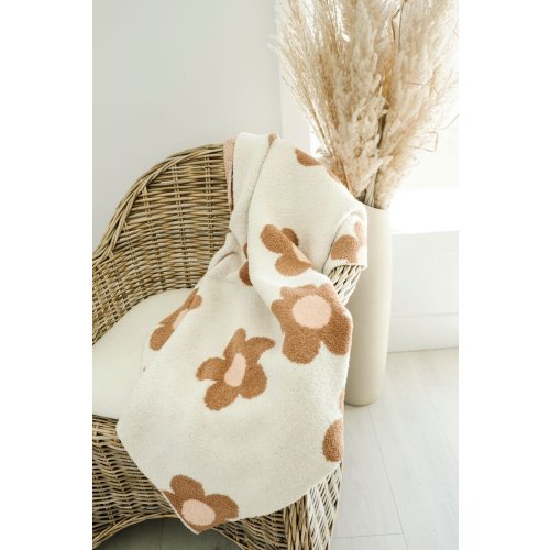 Daisy Caramel and Pink Knit Blanket | Soft & Cozy Baby Blanket - Harp Angel Boutique