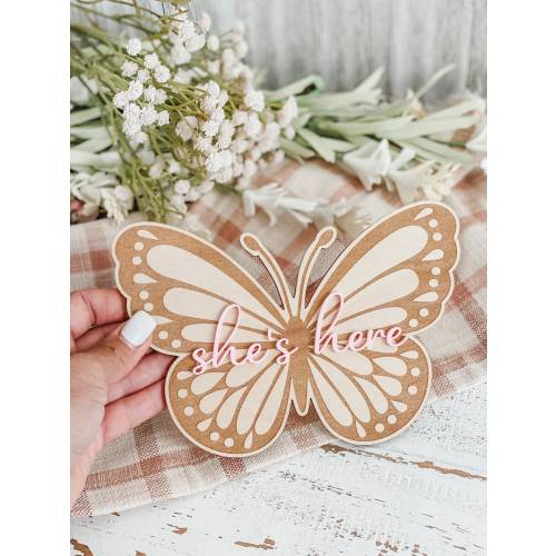 Baby butterfly birth announcement, name reveal, newborn sign, baby announcement, baby photo prop, baby shower gift, boho decor, boho nursery