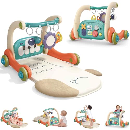 Hitish 3 in 1 Baby Play Mat Gym, Kick and Play Piano Gym with Music Light, Activity Tummy Time Play mat with 5 Learning Sensory Toys, Infant Gifts for Newborn Baby Toddler 0-14 Months