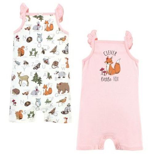 Touched By Nature Infant Girl Organic Cotton Rompers, Woodland Alphabet, 0-3 Months