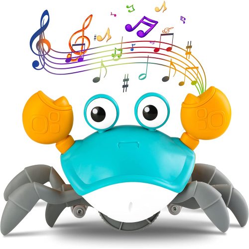 Crawling Crab Baby Toy - Cute Tummy Time Sensory Crabs with Light Up Music for 0-6 6-12 Months, 1-3 4+ Year Old Boys Girls Toddler (Green)