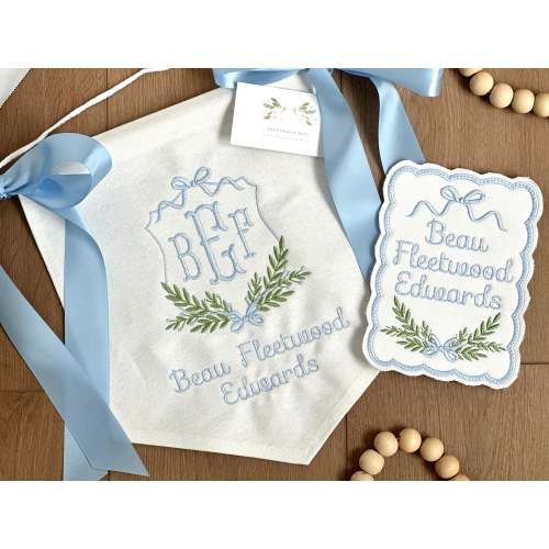 Embroidered Custom Baby Hospital Bassinet Name Announcement Tag Banner Sign