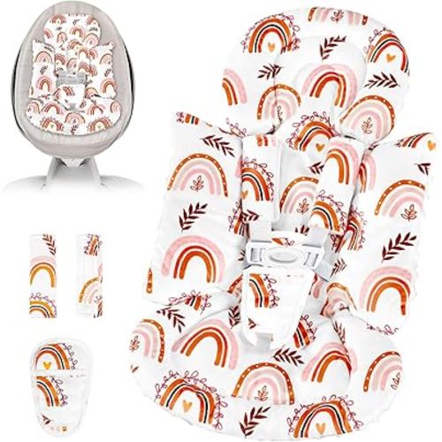 Pea Pod Infant Car Seat Insert with 3 Strap Covers, 3 in 1 Reversible Rainbow Baby Car Seat Head Support for Newborn, 3D Soft Minky Carseat Cushion for Preemie to Infant, Stroller, Swing, Bouncer