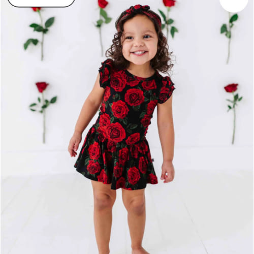 Bums & Roses Cap Sleeve Ruffle Dress