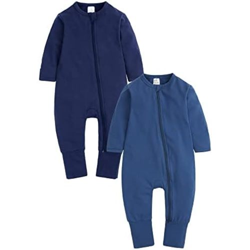 Kids Tales 2 Pack Baby Double Zip Romper Infant Boys Girls Footed Cotton Bodysuit PJS 1 Piece Graphic Pajamas Playsuit