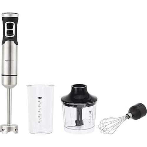 Amazon Basics 500 Watt Multi-Speed Immersion Hand Blender with Attachments, Silver