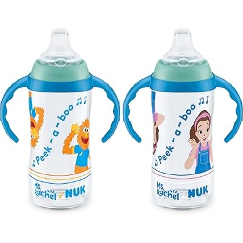 NUK Learner Cup, Ms. Rachel, 10 oz, 8+ Months, 2 pack – Soft Spout, Easy-Grip Handles, BPA Free, Spill Proof Transition Sippy Cup