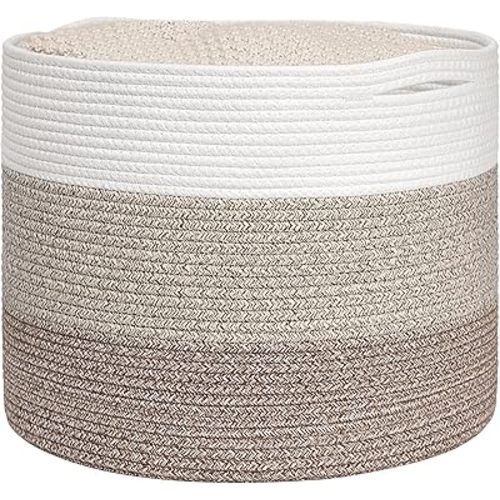 Goodpick Large Woven Basket, Blanket Basket Living Room 15.8"x15.8"x13.8", Woven Storage Bin for Baby Laundry, Light & Brown
