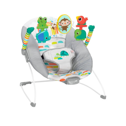 Bright Starts Playful Paradise Comfy Baby Bouncer Seat with Soothing Vibration and Toys, Unisex, 0-6 Months